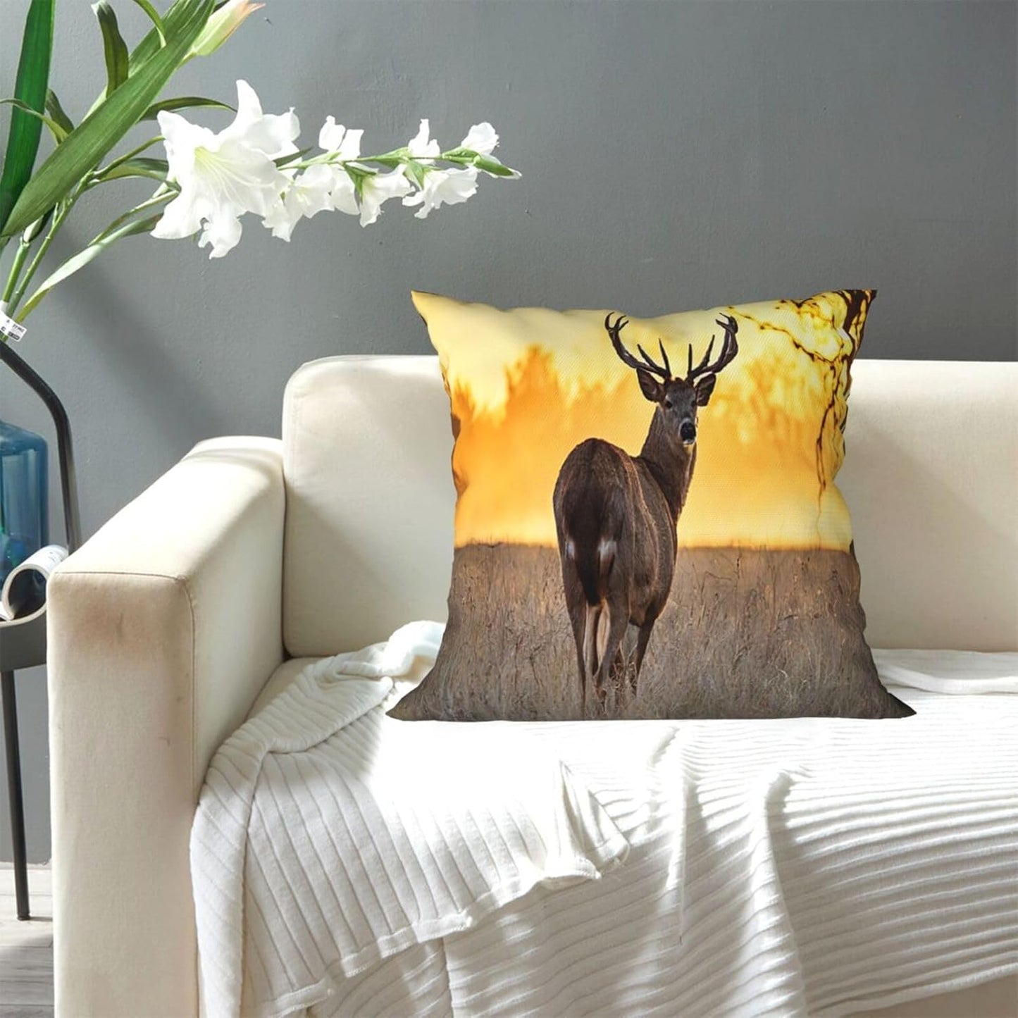 All-Season Square Pillow Covers 18"X18", Antler Red Deer, Decorative Throw Pillow Covers for Sofa Bed Couch, Hidden Zipper Cushion Cover, Square Lumbar & Accent Pillowcases for Home Decor