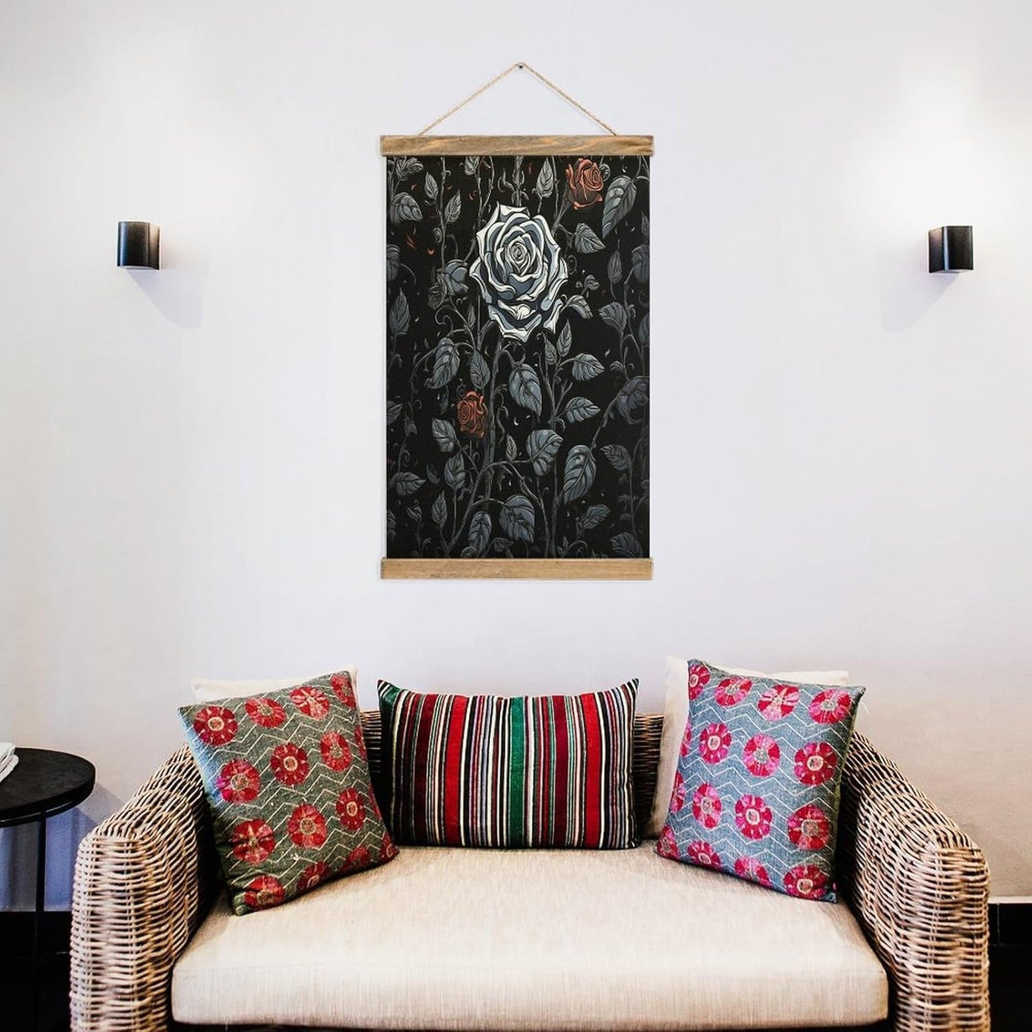 Vintage Rose Gothic Poster with Wooden Frame Personalized Linen Hanging Scroll Painting Rustic Wall Hanging Illustrative Modern Artwork Decor for Home Living Room Bedroom Office