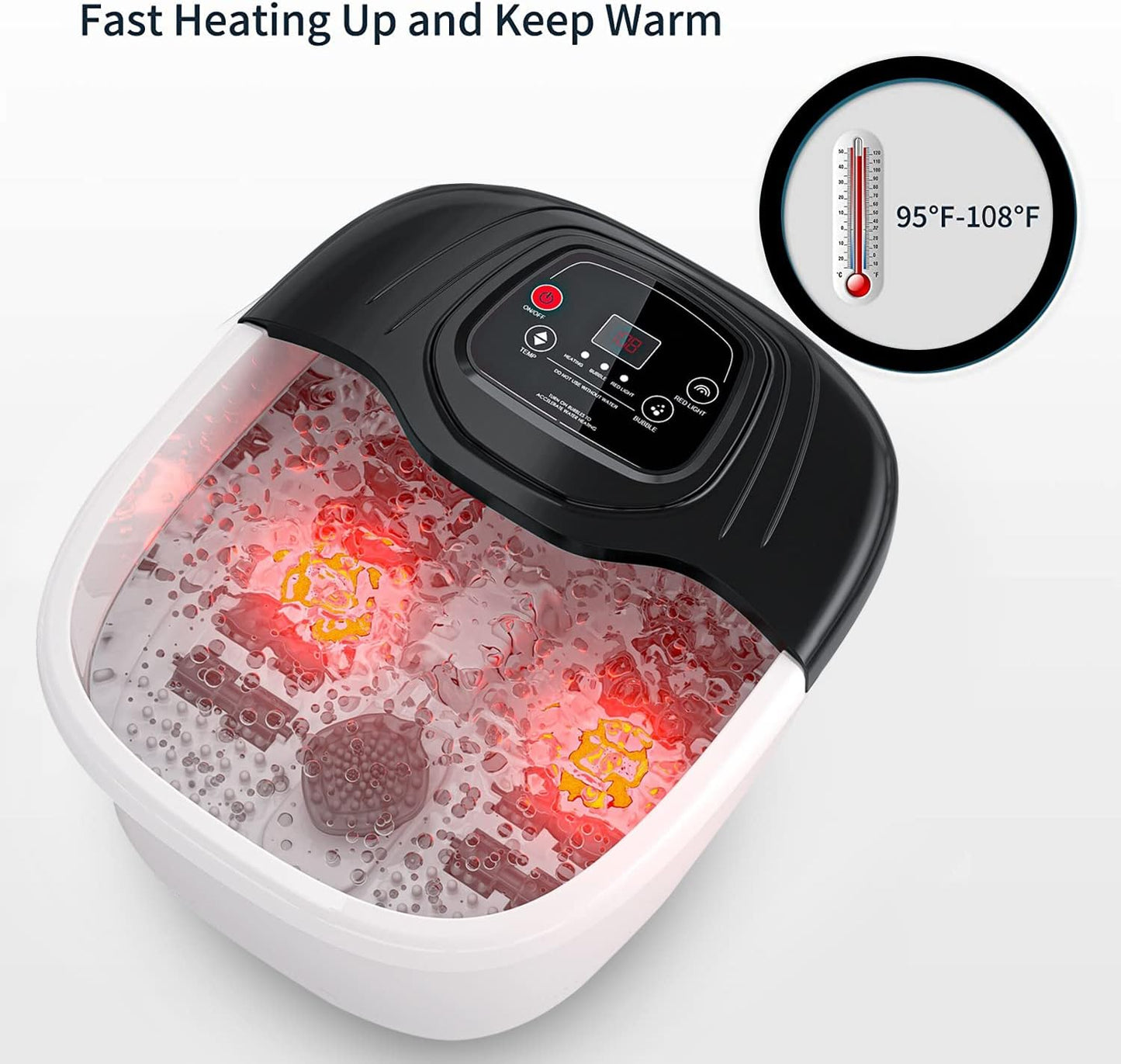 Foot Spa Bath Massager with Heat, Epsom Salt,Bubbles, Vibration and Red Light, Tub for Stress Relief,Foot Soaker, Christmas Gifts Birthday Gifts for Mom Dad Women Men Her Him