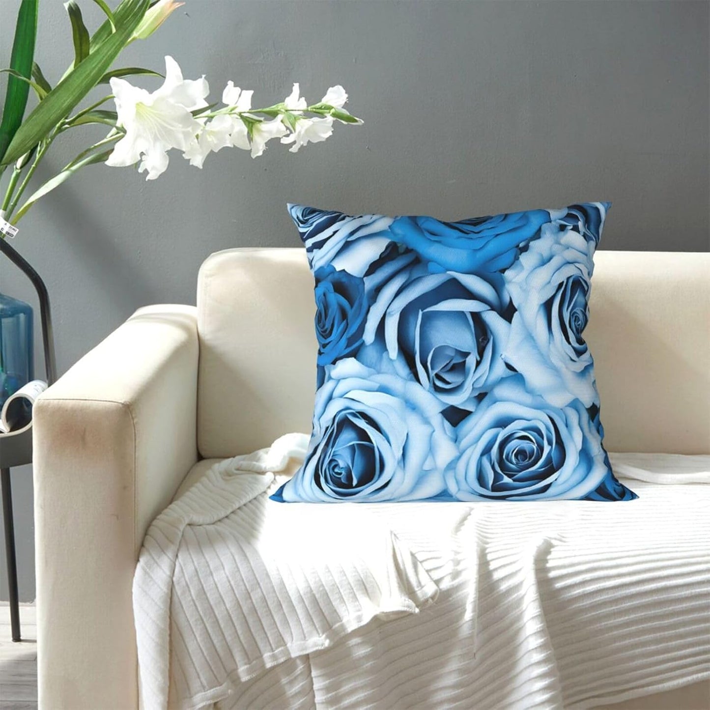 All-Season Square Pillow Covers 18"X18", Turquoise Rose, Decorative Throw Pillow Covers for Sofa Bed Couch, Hidden Zipper Cushion Cover, Square Lumbar & Accent Pillowcases for Home Decor