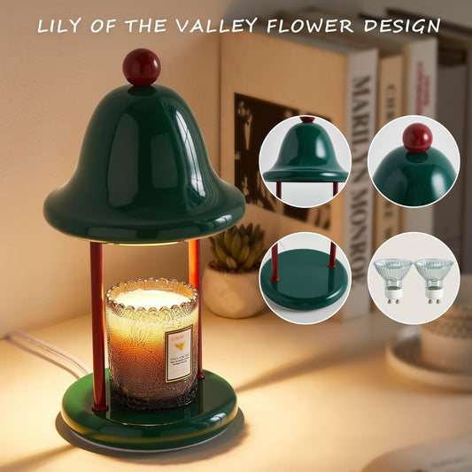 Mahbahole Bell Candle Warmer Lamp with Timer Dimmable, Bedroom House Office Aesthetic Living Girls Room New Home Decor, Christmas Birthday New Year Gifts for Women Mom - Green & Red