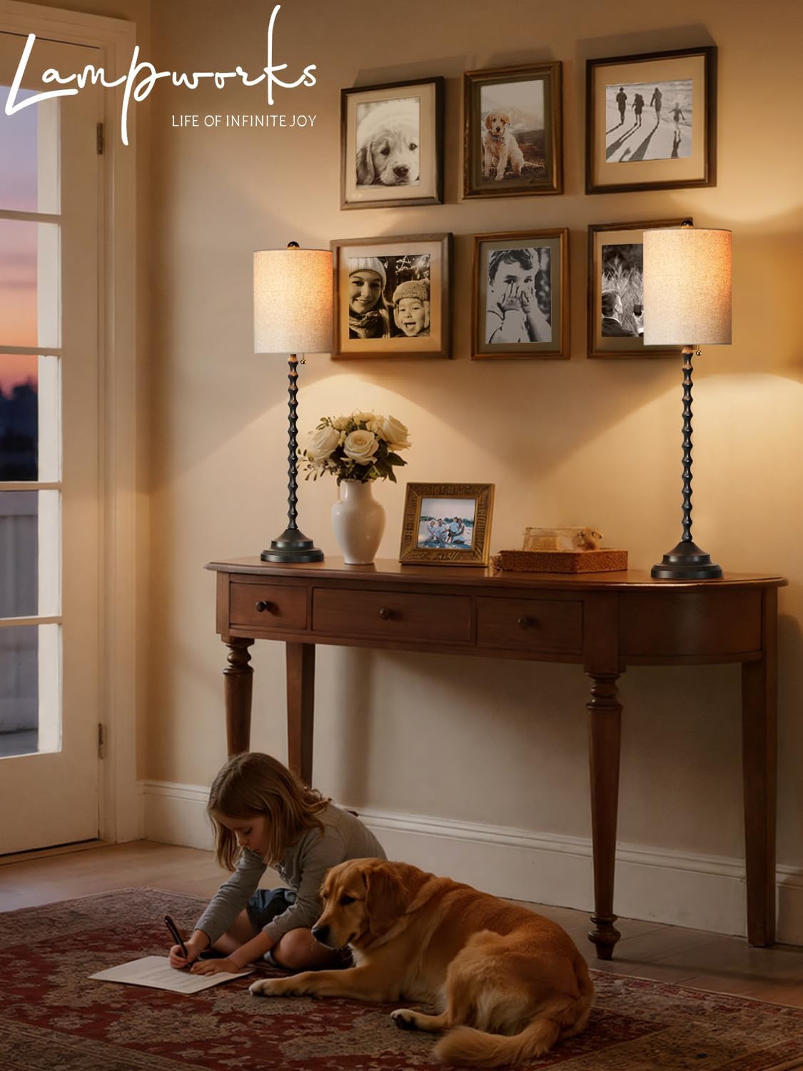 Buffet Lamps, Table Lamps Set of 2-30" H Tall with Sturdy Metal Bases & Textured Linen Shades - UL Certified, Ideal for Creating a Cozy Vibe in Living Rooms, Dining Rooms & Entryways (Black)