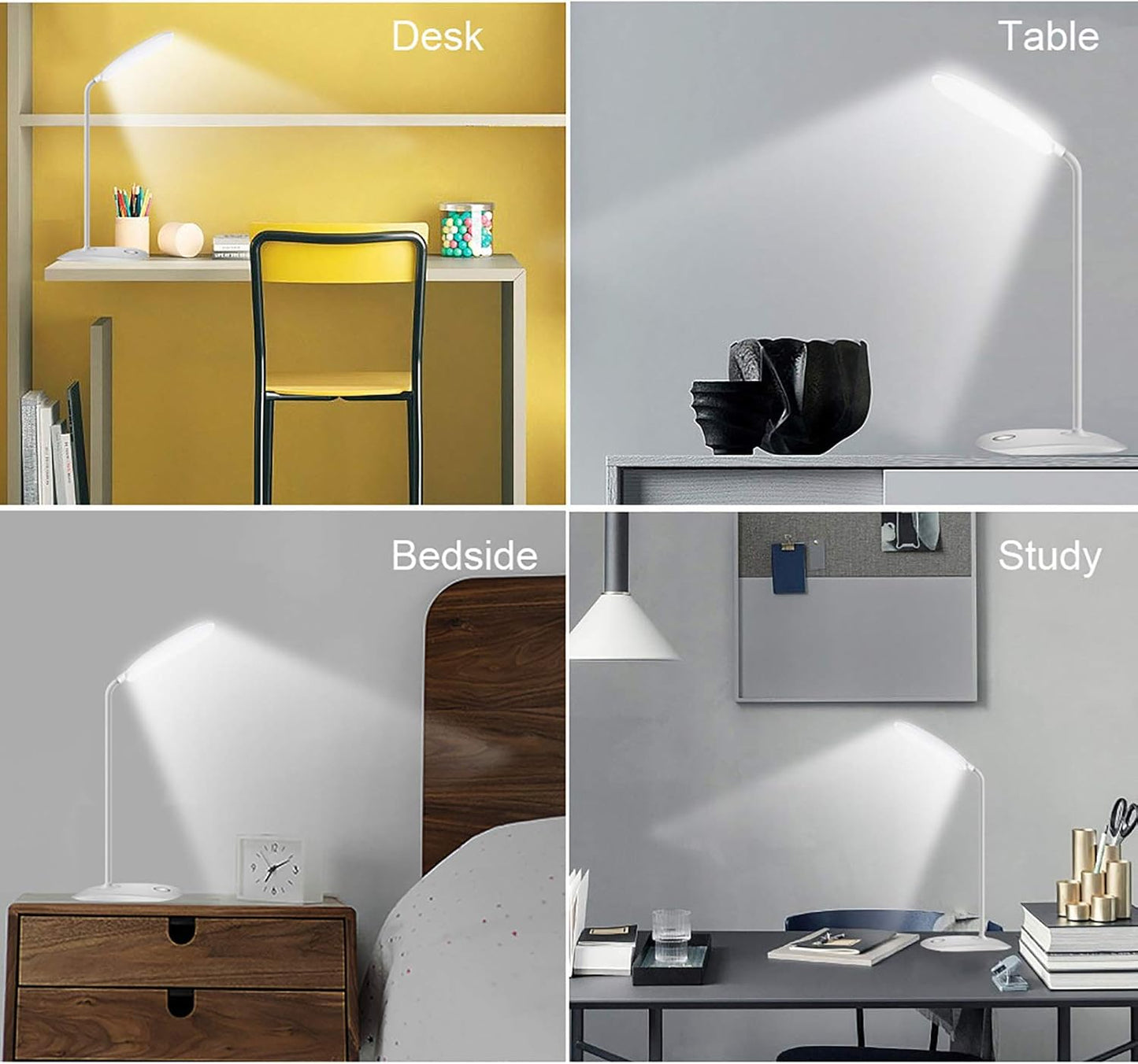 DEEPLITE LED Desk Lamp Battery Operated Lights Cordless Rechargeable Lamp, Flexible Portable Light for Bed Craft Nail Home Office, Eye-Caring Dimmable Small Desk Lamp Wireless Reading Lamp - 2 Pack