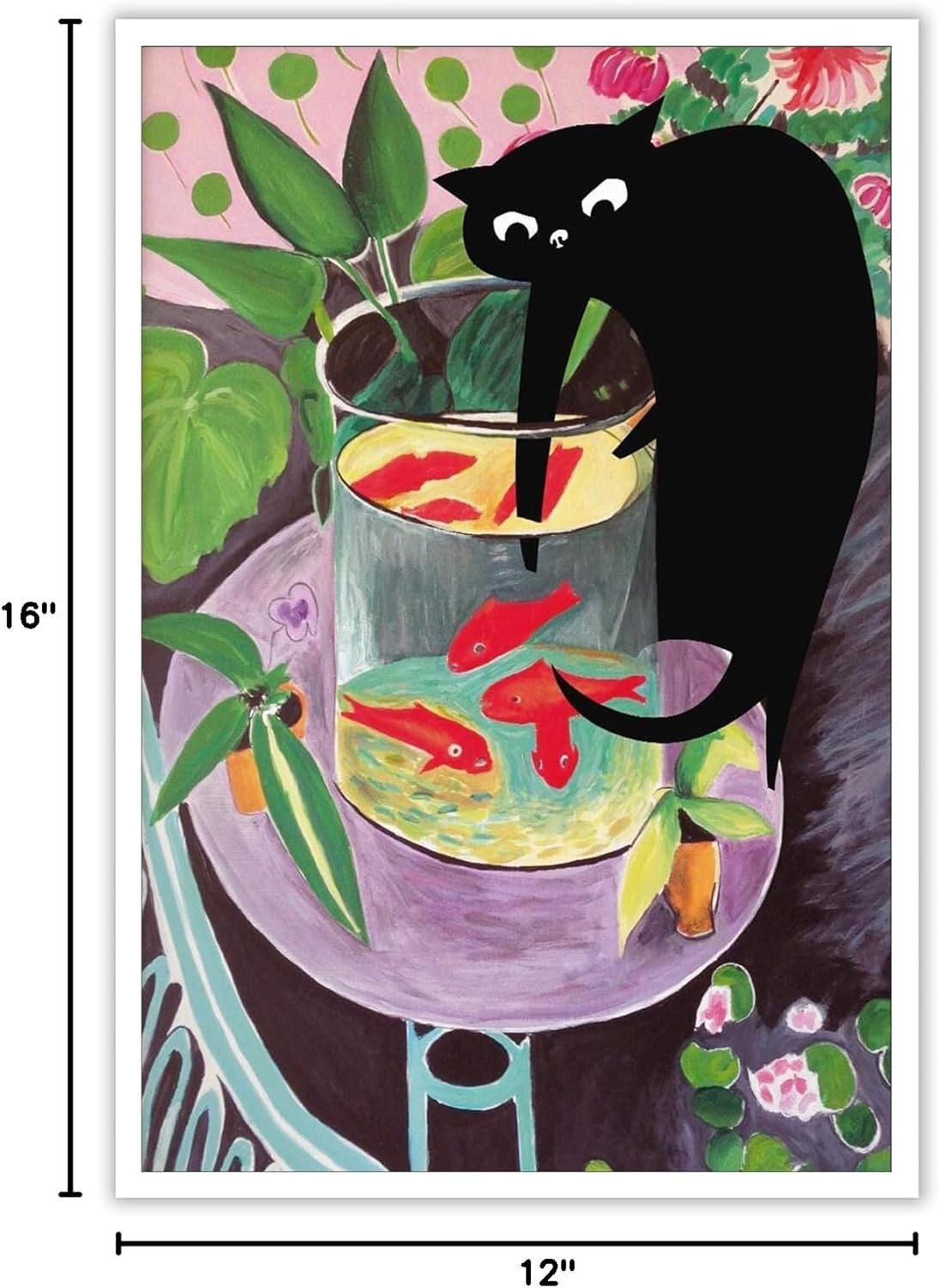 TYOHU Retro Matisse Goldfish And Cat Posters Trendy Funny Black Cat Wall Art Prints Cute Colorful Table Goldfish Prints Painting For Home Bedroom Dorm Wall Decor 12x16in Unframed