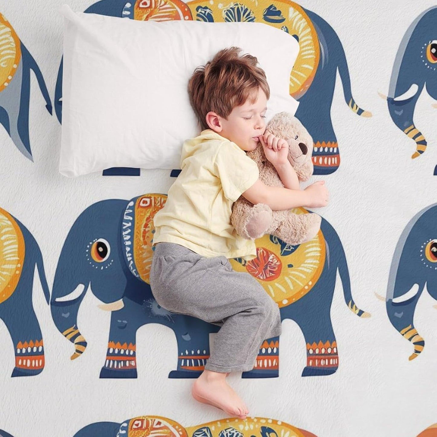 Boho Elephant Throw Blanket for Couch Bed Plush Cozy Fuzzy Flannel Blanket for All Season 50"x70"