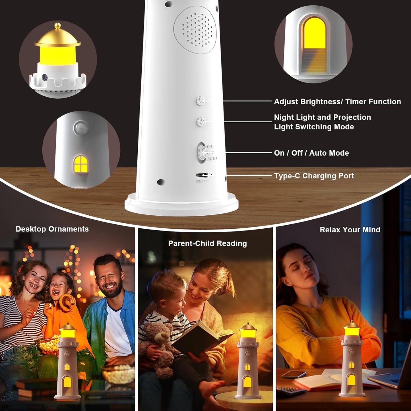 easuntec Moon Projection Night Light Motion Sensor, Rechargeable Dimmable Timer, Moon Lamp Auto On/Off for Bedroom, Nursery, Kids, Adults, Moon Lighthouse Gifts for Girls Boys (Warm White)