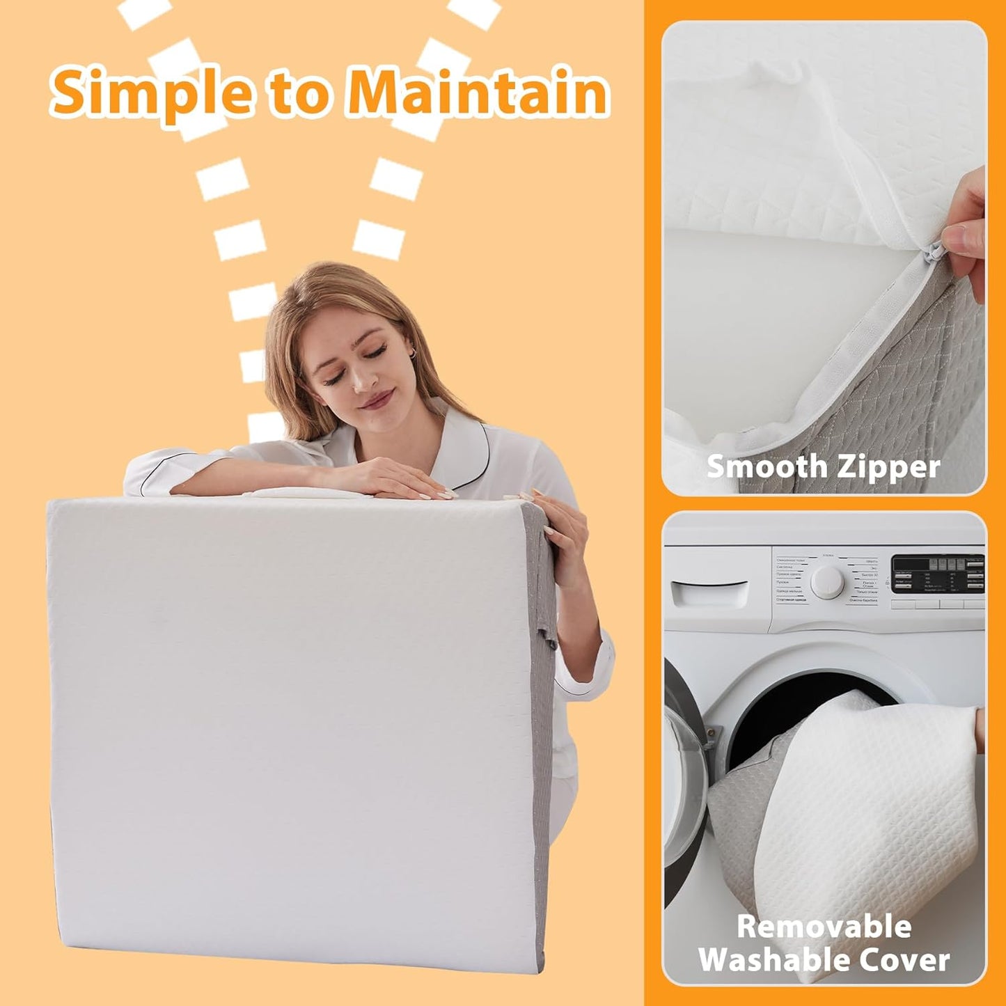 Wedge Pillow for Acid Reflux, Bed Wedge Pillow for Headboard 10", Pillow Wedge for Back Pain Relief, Post Surgery, Elevated Pillows for Sleeping, Snoring, Triangle Pillow with Cover, White