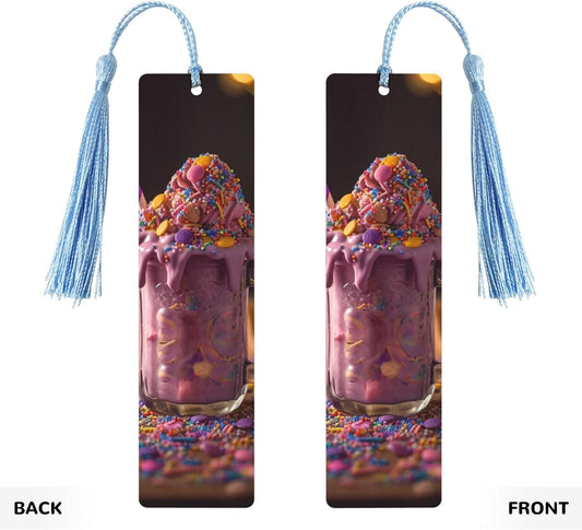 Spilled Milkshake Bookmarks Gifts for Women Men, Wooden Bookmarks for Book Lovers, Vintage Book Marks Ornaments with Tassel, Unique Personalized Reading Page Markers Sky Blue