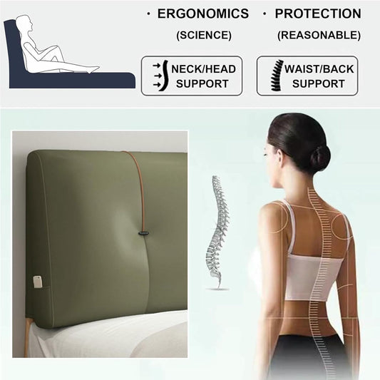 Faux Leather Headboard Pillow Support Upholstered,Lumbar Pillowboard Large Backrest Full Bedside Cushion,Sofa Bed Bunk Bed Pillow with Removable Cover,Green2,39inch/Twin
