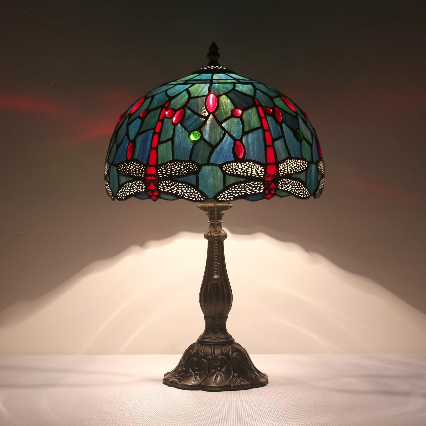 Tiffany Lamp,W12H19 Inch Stained Glass Table Lamp,Antique Desk Light,Art Decor Table Lamp(Dragonfly
