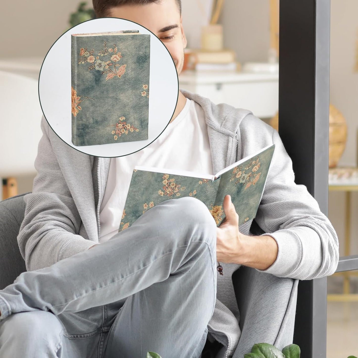 A5 Size Paperback Book Cover Protector, Adjustable Canvas Book Sleeve for Reading Lovers, Floral Print Soft Cloth Notebook Cover for Hardcover Bible Journal Textbook (Style B, A5)