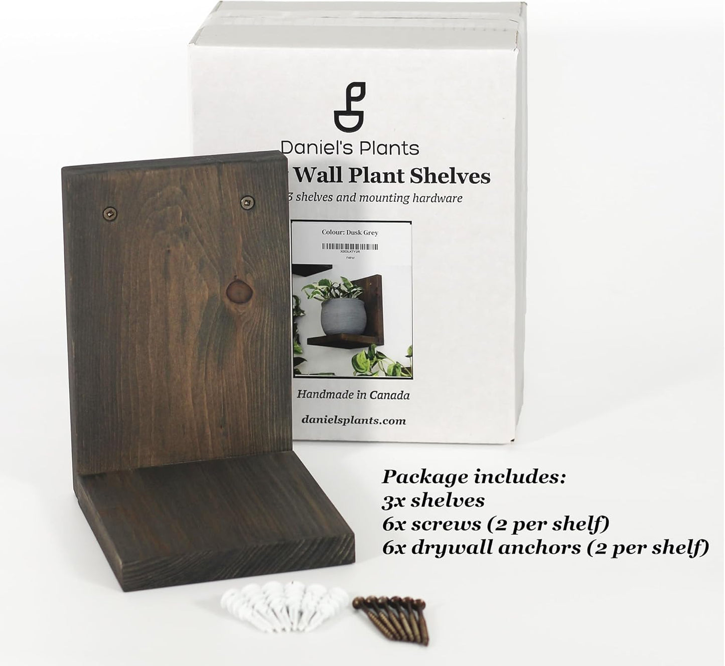 Daniel's Plants 3 Pack Midcentury Modern L Shaped Floating Shelves | Wall Mounted Plant Shelf Kit | Solid Wooden Shelf | 3 Shelves (Woodland Brown)