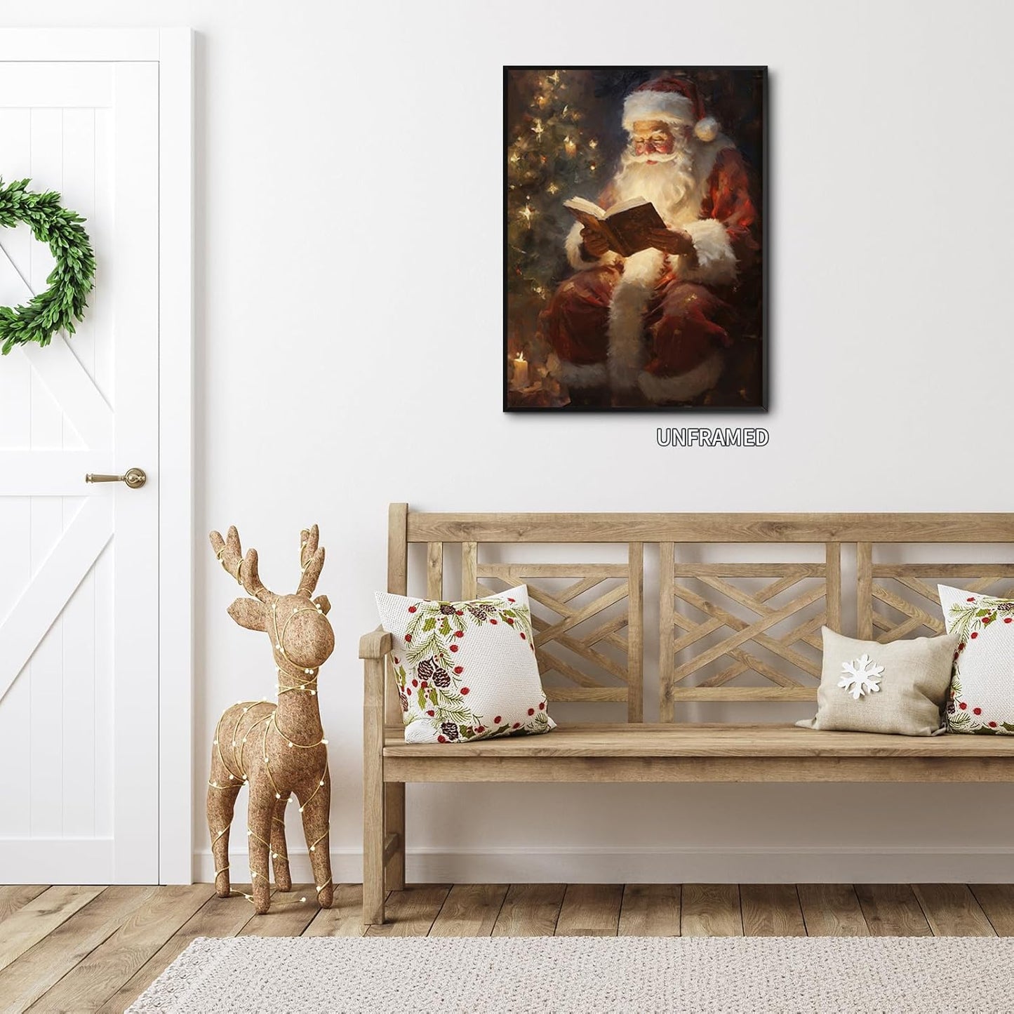 Wodkodnxy Vintage Christmas Canvas Wall Art, Santa Claus Reading Book Pictures for Wall Decor, Christmas Poster Santa Picture, Xmas Wall Decorations 16x24in Unframed