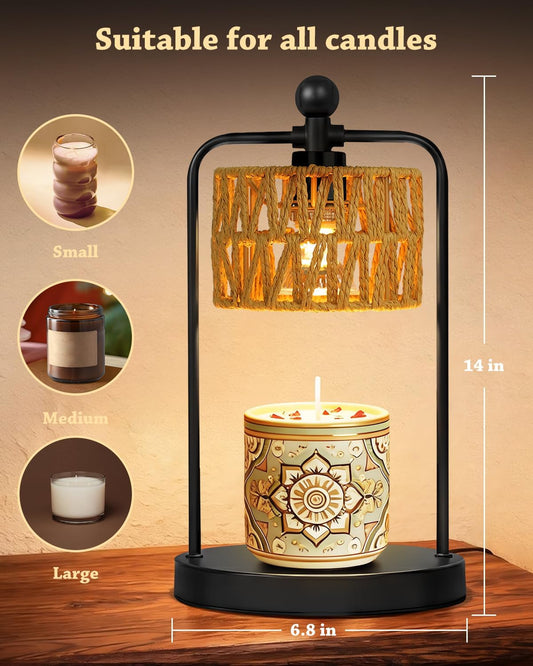 Candle Warmer Lamp with Timer Dimmer, Candle Warmer for Jar Candles Lights, Boho Candle Lamp Warmer with 2 Bulbs, Birthday Gifts for Women, House Warming Gifts New Home Decor, Black