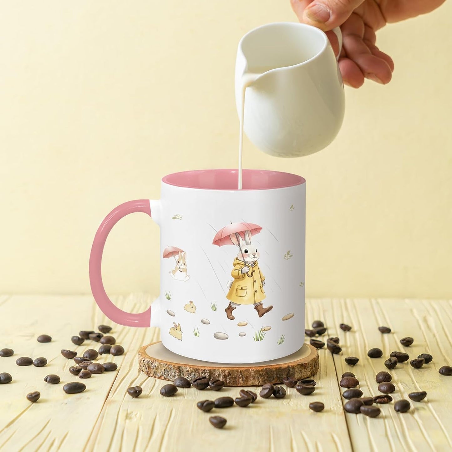 Easter Coffee Mugs 11Oz Bunny Mug, Cute Coffee Mug, Easter Gifts, Bunny Gifts for Women and Girls Daughter, Spring Coffee Mugs Pink, Gift for Rabbit Lovers, Friends and Family