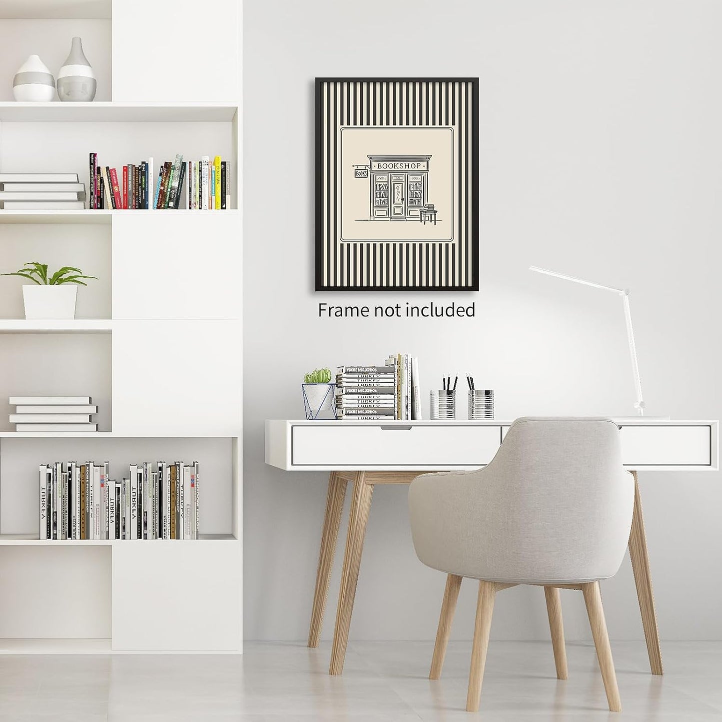 Haitunone Black and White Striped Bookshop Wall Art Vintage Reading Bookish Aesthetic Poster Minimalist Sketch Canvas Prints for Bookstore Library Wall Decor 16X24 inch Unframed