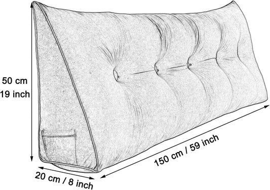 Bed Wedge Pillow for Headboard Back Support Cushion for Queen Size Bed Comfortable Removable Reading Pillows for Sitting in Bed Adult Soft Long Lumbar Support Pillow