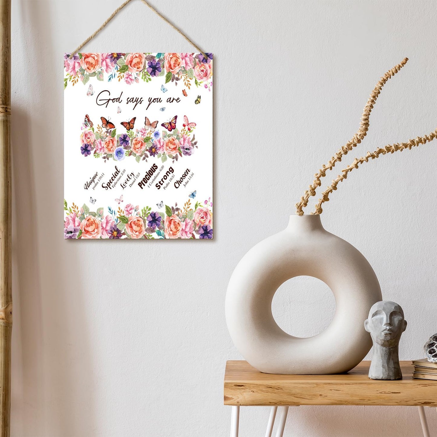 Christian Bible Gifts Religion Gift for Women Prayer Scripture Decor Butterfly Floral Affirmation God Say Hanging Plaque With Rope Home Wall Decor Wood Sign Door Shelf Decor -14