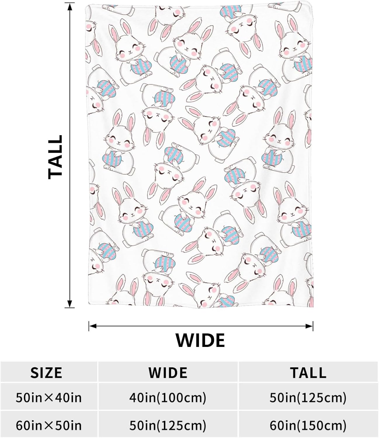 Happy Easter Bunnies Eggs Flannel Blanket, Cute Soft Lightweight Throw Fleece Blanket, Anti-Pilling 50X 60 in Women Throw Blanket for Bed Sofa Couch Camping Travel