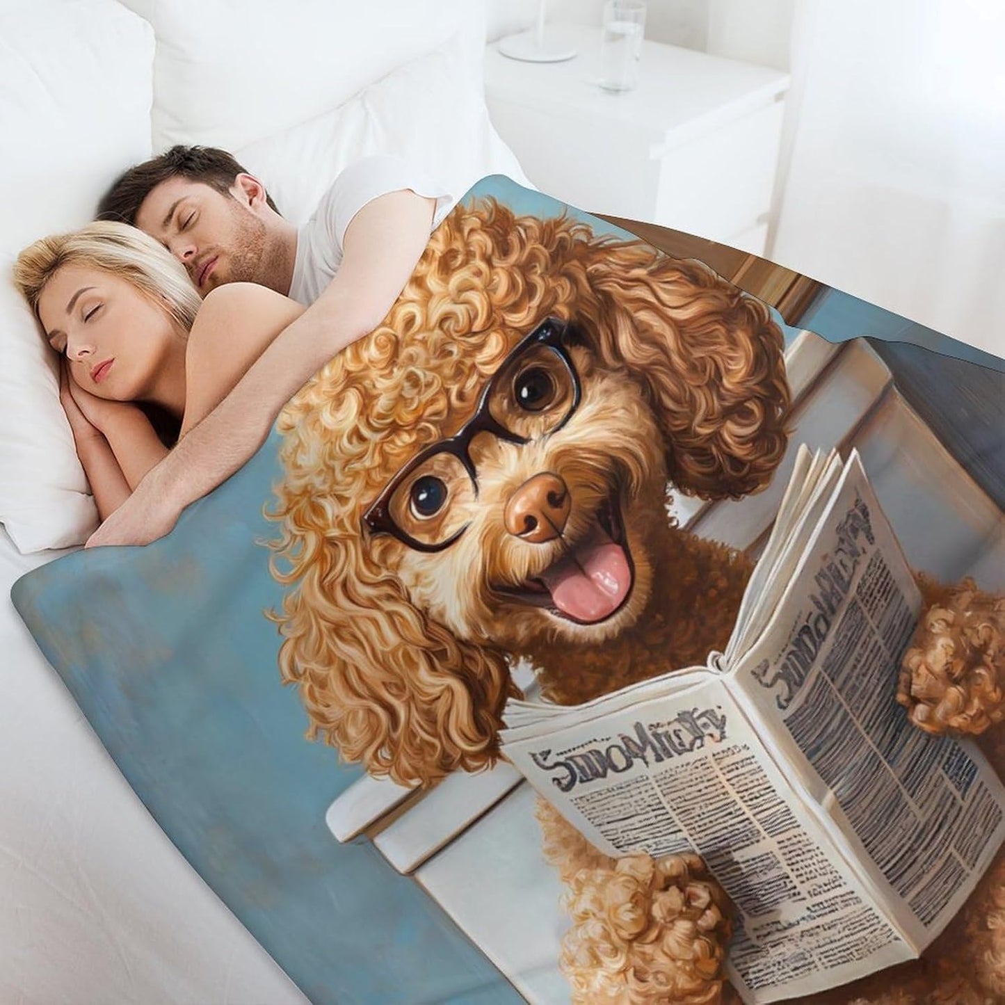 Goldendoodle on Toilet Reading Newspaper Soft Throw Blanket Flannel Warm Cozy Plush Blankets for Couch Sofa Bedroom Travel