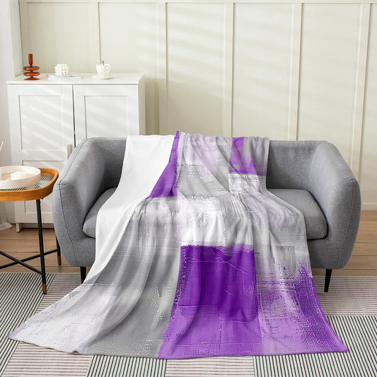 Erosebridal Ombre Geometric Fleece Blanket Queen 90x90,Dark Purple Grey Checkered Grid Blanket,Western Abstract Throw Blanket,Art Aesthetics Bed Blanket for Sofa Bed Couch,Luxury Soft