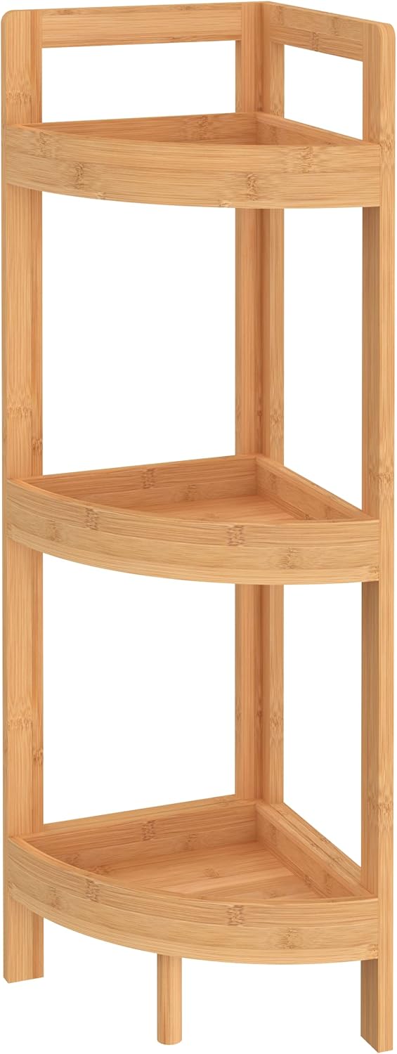 ClosetMaid Corner Shelf, 3 Tiers with Display Shelves, Floor Standing Bookshelf, Small Space Shelving Unit, Plant Stand, Bamboo Wood