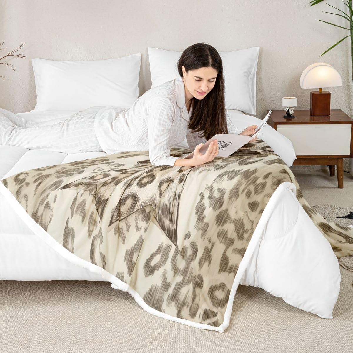 Feelyou Leopard Bow Throw Blanket Bowknot Cute Soft Fleece Sherpa Cozy Fuzzy Plush Warm Kawaii Bow Tie Fuzzy Plush Throw Baby 30"x40" for Bed Couch Living Room