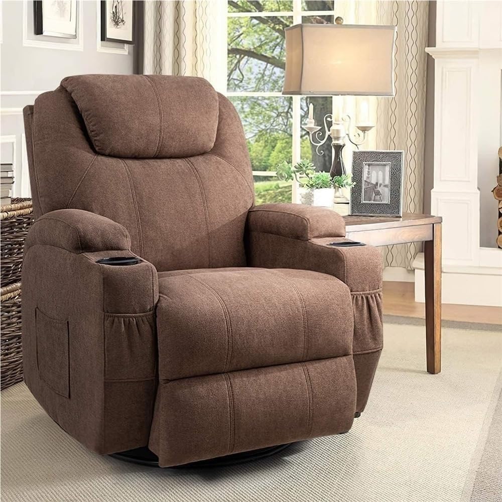 360 Swivel Rocker Recliner Chair with Massage and Heating Ergonomic Lounge Sofa Comfortable Rocking Recliner with Cup Holders Side Pockets for Home Theater Seating