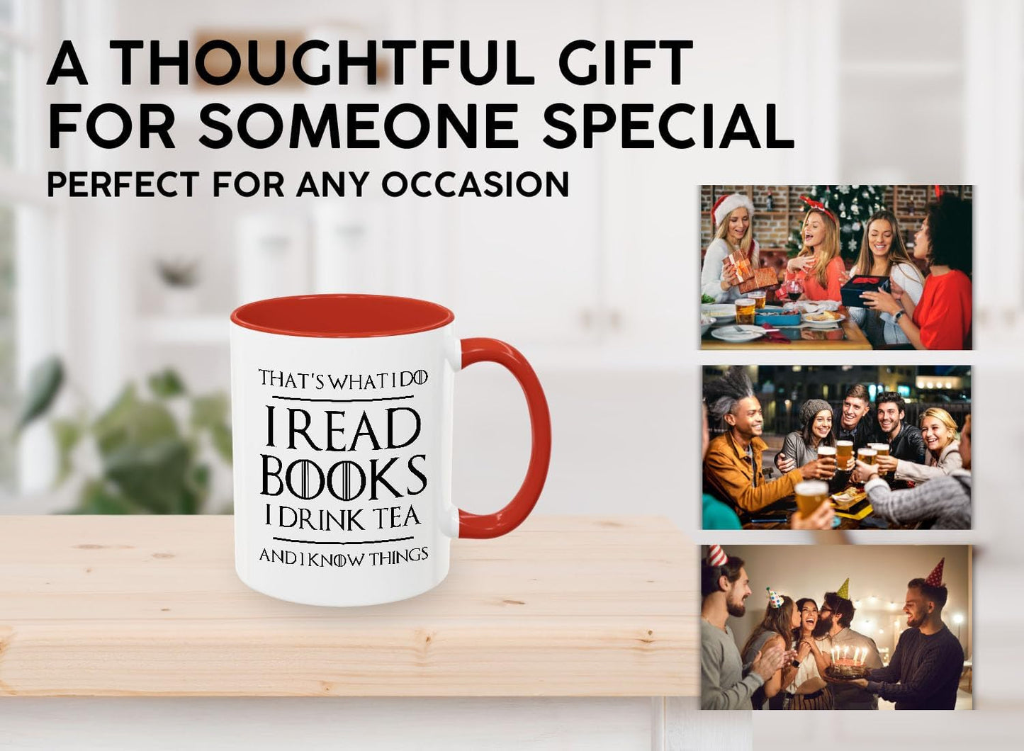 Book Lover Two Tone Red Coffee Mug 11Oz - Read Books Drink Tea - Reading Reader Tea Lover I Know Things Book Addict Book Lover Bookish Novelist Librarian Writer