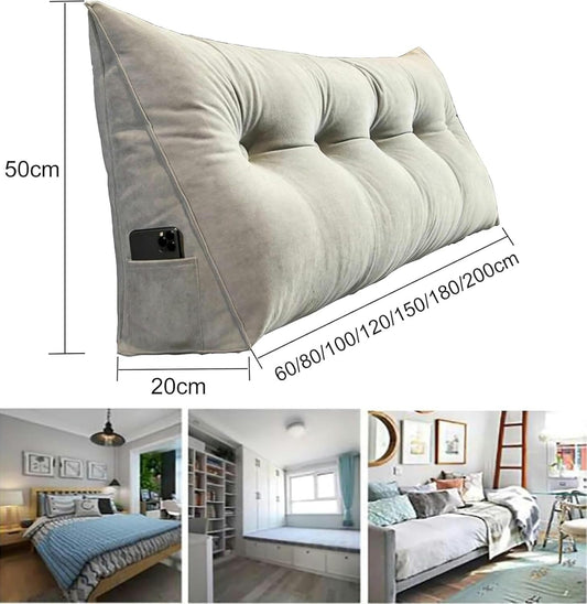 Wedge Pillow Large Lumbar Support Cushion for Bed Headboard Sofa, Back Positioning Backrest, Soft Reading Pillow with Pocket and Removable Washable Cover