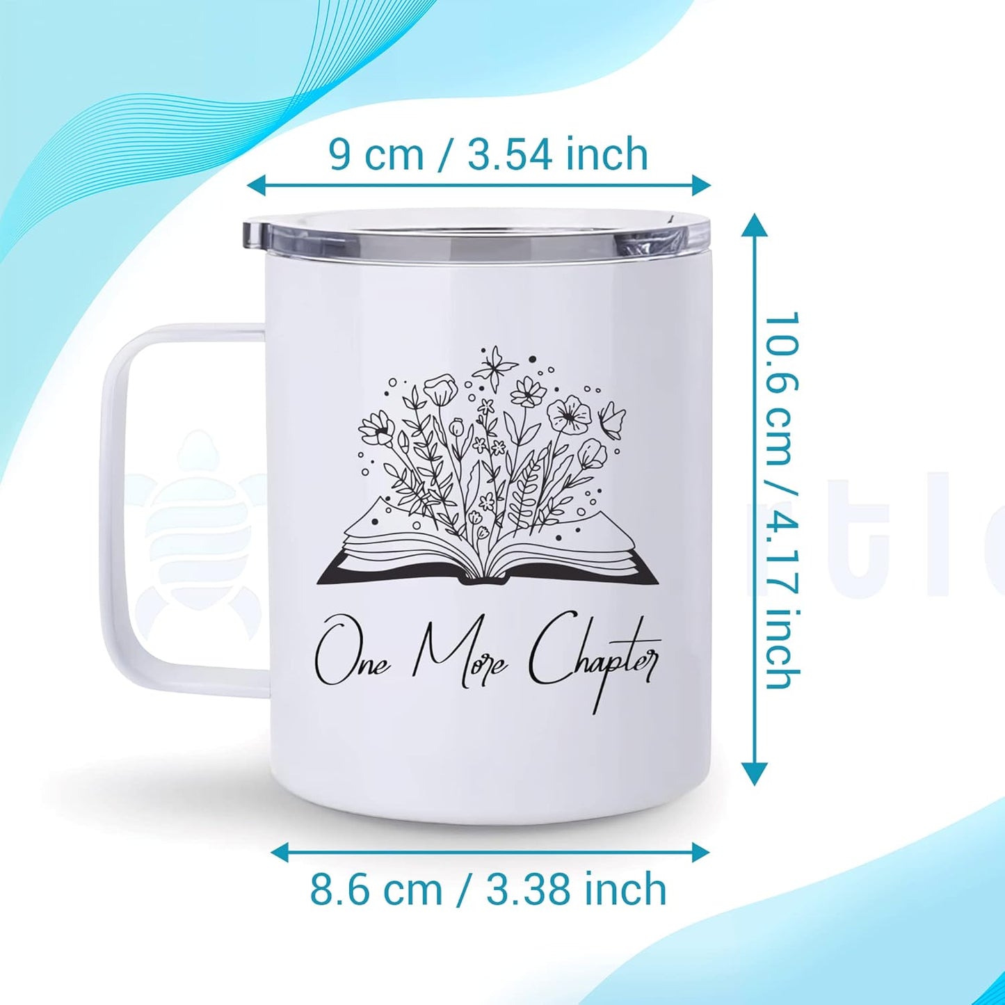 Hyturtle Book Coffee Mug With Lid & Spoon Gifts For Book Lovers, 12oz Insulated Stainless Steel, Christmas Birthday Gifts For Librarians, Readers, One More Chapter Gift Coffee Tea Travel Cup