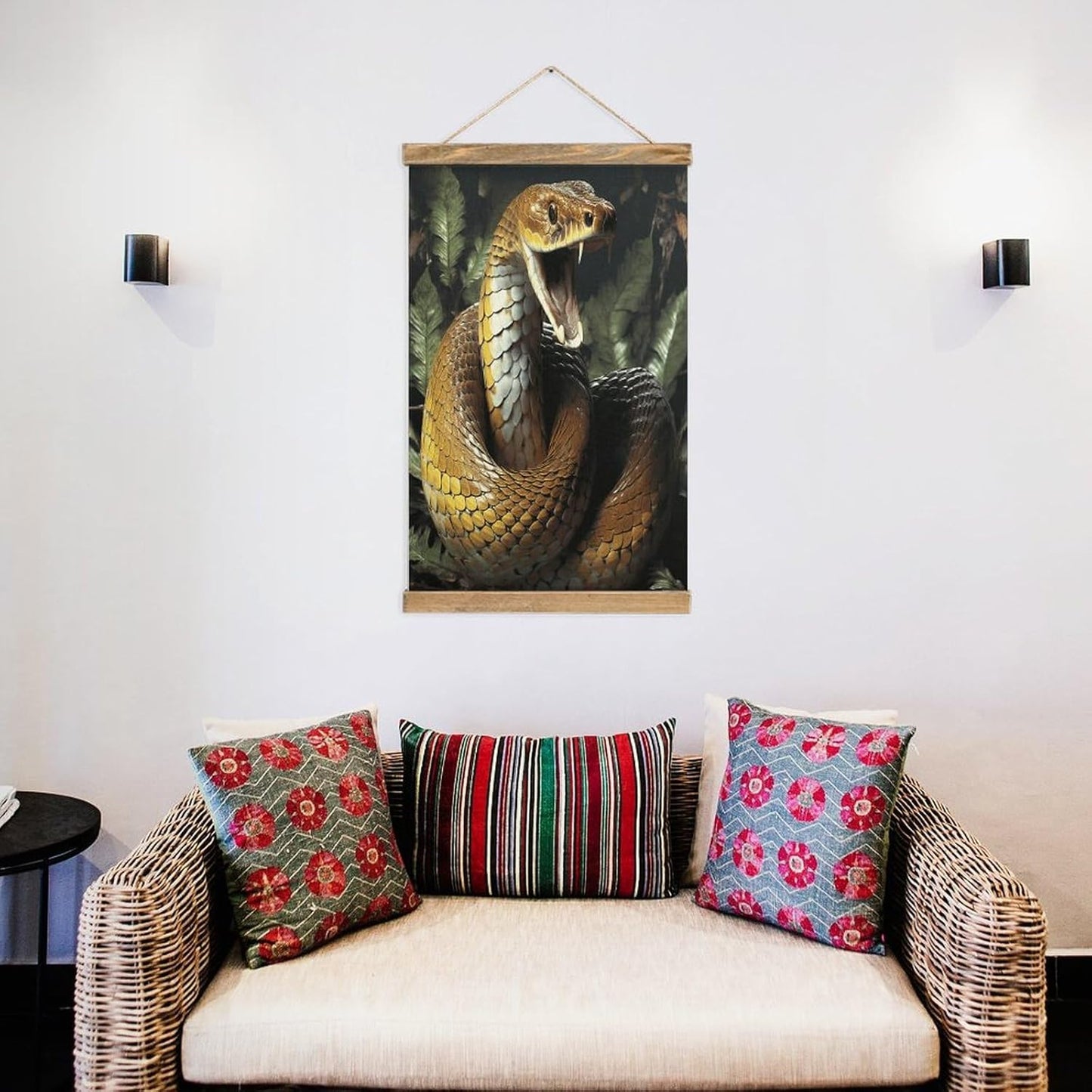 Vintage Cobra Snake Poster with Wooden Frame Personalized Linen Hanging Scroll Painting Rustic Wall Hanging Illustrative Modern Artwork Decor for Home Living Room Bedroom Office