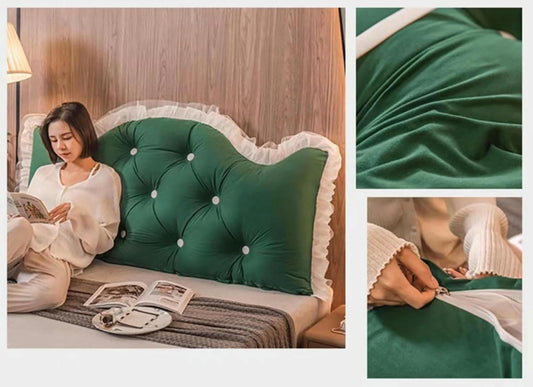 Large Bolster Cushion Upholstered Headboard Rest Support Reading Pillow, with Removable Cover and Fastening Straps for Neck & Lumbar Support(Size:35"/90cm,Color:Blue)
