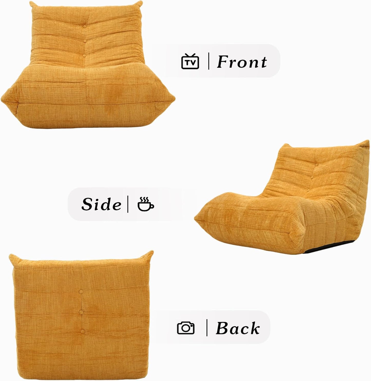 Bean Bag Sofa for Adults,BeanBag Chair with Memory Foam,Modern Fireside Lounge Chairs for Living Room,Bedroom,Office,Yellow