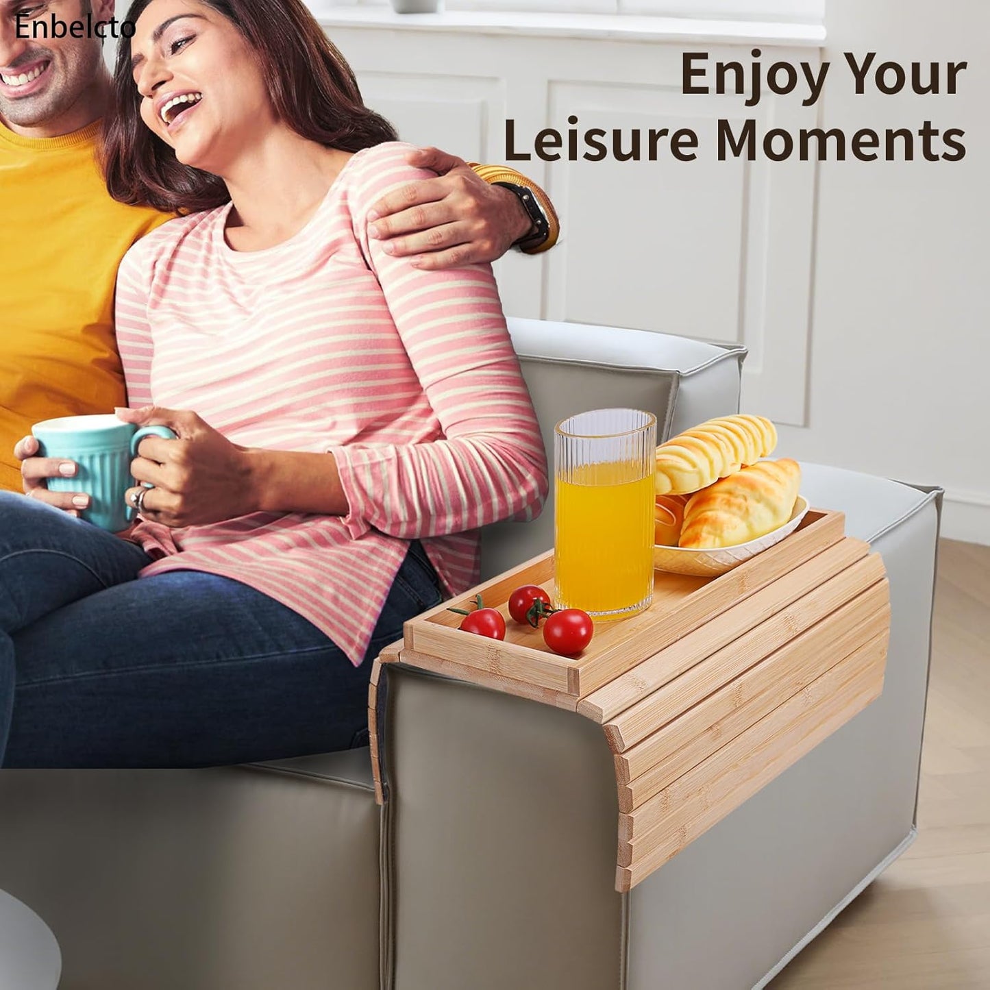 Bamboo Sofa Arm Tray Foldable Couch Arm Tray Anti-Slip Armrest Cup Holder For Couch For Drinks Snacks Phone Remote