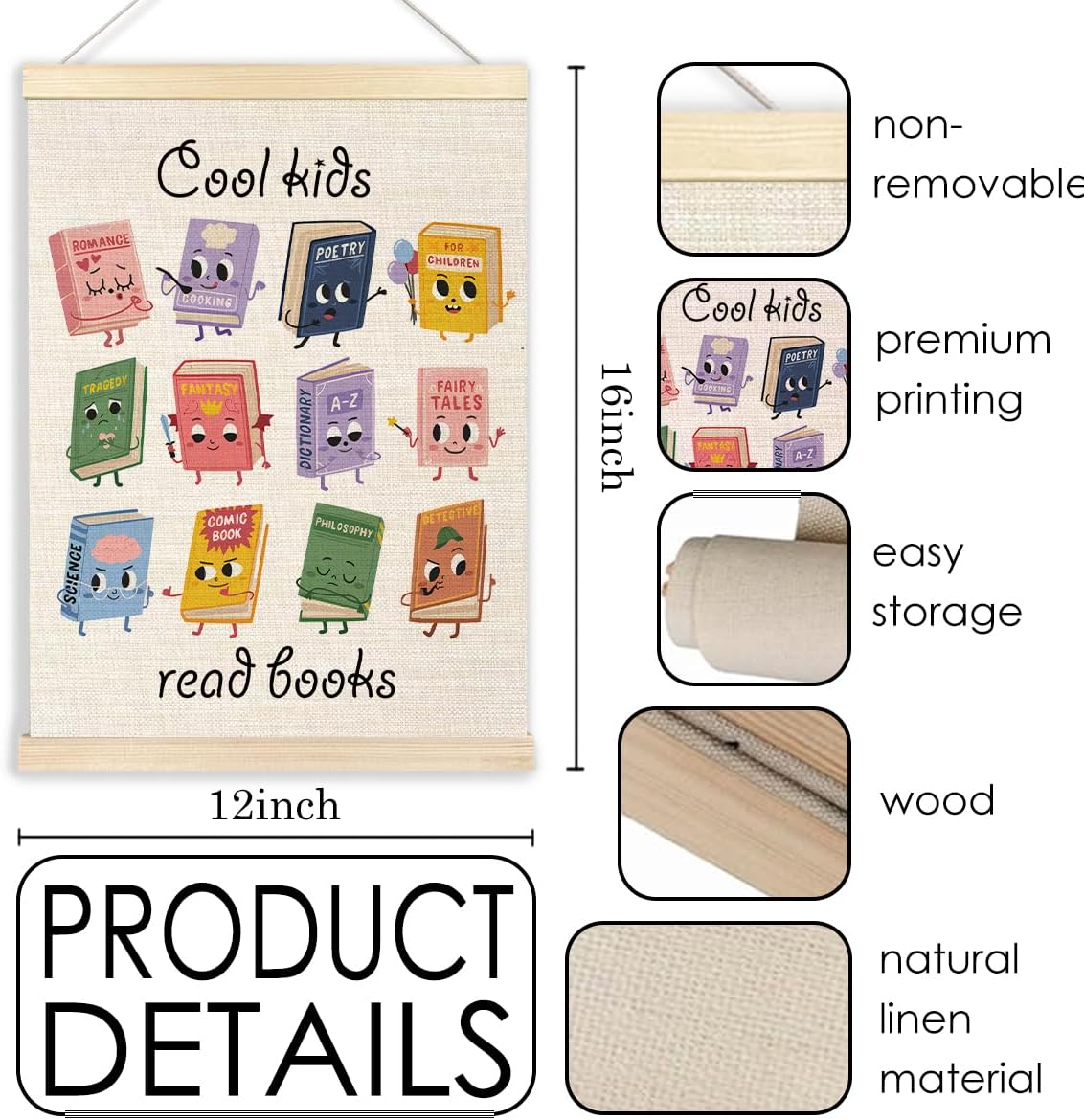 Ecezatik Cool Kids Read Books Poster Hanger Frame, Classroom Wall Decor, Reading Corner Decor for Classroom, Reading Nook Decor, Kids Wall Decor, Reading Posters for Classroom, 12x16 Inches