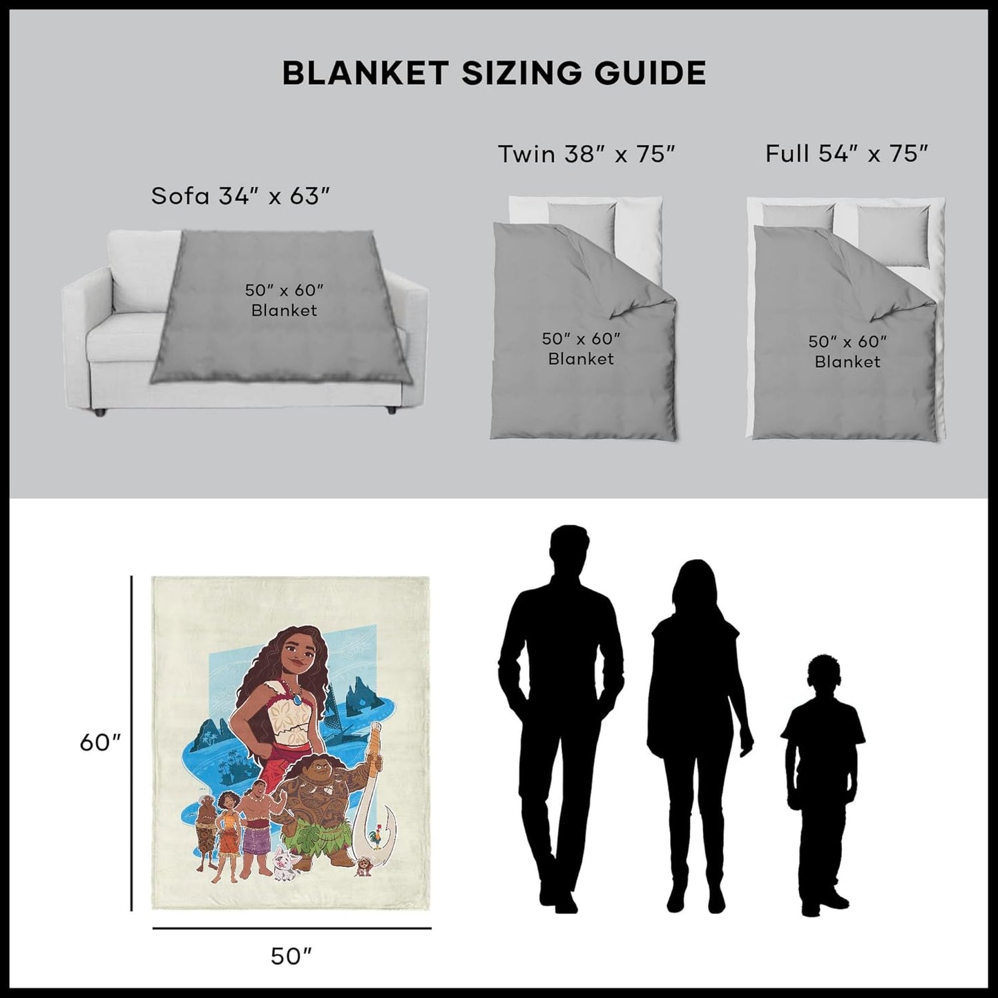 Disney Moana 2, Moana and Friends, Silk Touch Sherpa Throw Blanket, 50 x 60 Inches