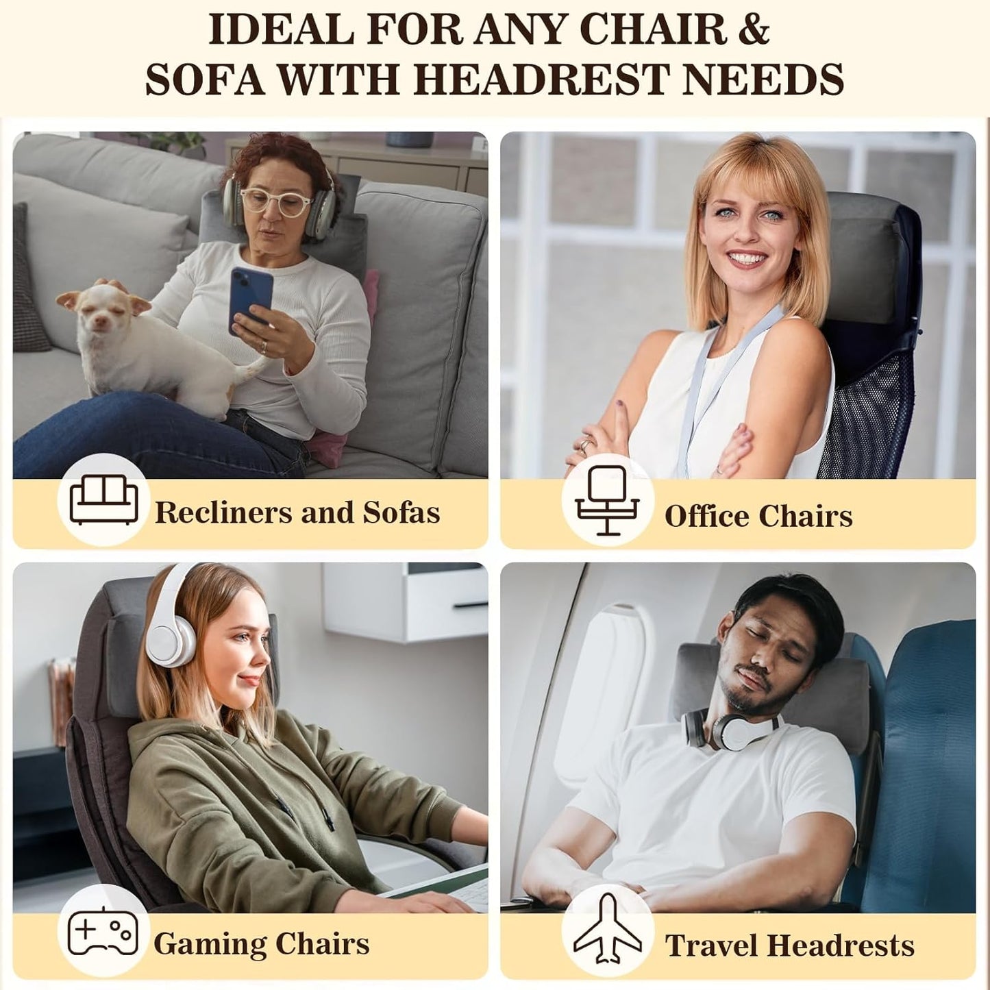 Recliner Headrest Pillow, Adjustable Neck & Head Support Pillow, Soft Velvet Non-Slip Headrest for Recliner, Couch, Chair, Sofa