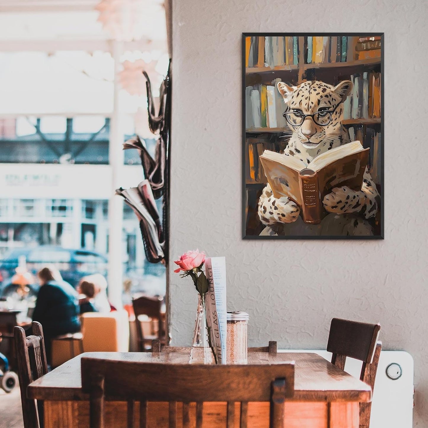 Trendy Leopard Reading Book Canvas Posters Funky Panther Library Wall Art Funny Animal Cheetah Aesthetic Prints Painting For Living Room Office Wall Decor 12x16in Unframed