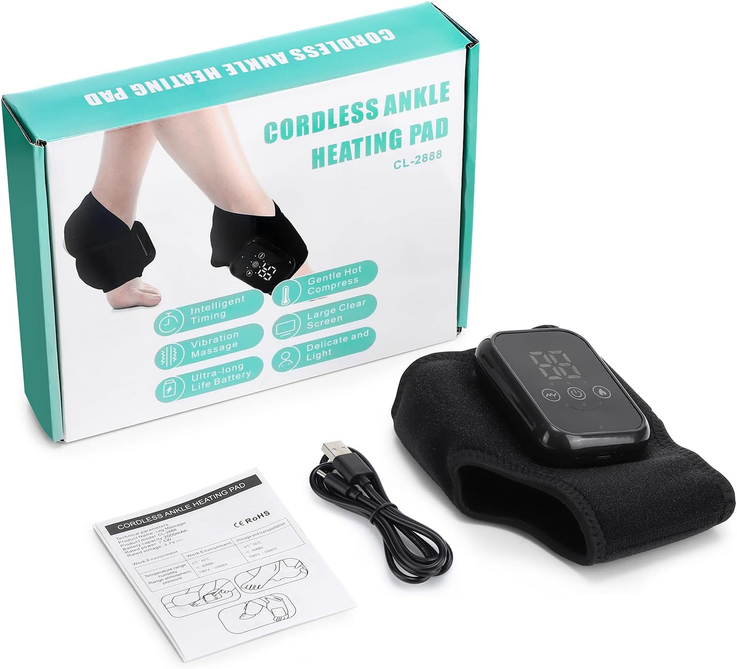 Cordless Foot Massager for Neuropathy, Foot Renew Massager, Ankle Massager for Pain Relief, Ankle Heating Pad, Foot Heating Pad, Ideal for Home, Travel, Everyday Use, Black