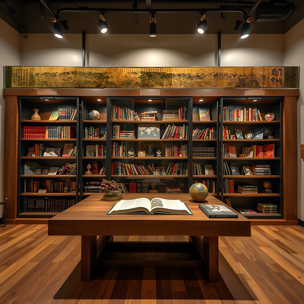 Handscroll Painting Super Long Poster Prints for Wall Decor,Japanese Chinese Emakimono Style Scroll artwork,Reproduction Woven Paper Oriental Library (11 x 161 inches) (Brown Architecture)