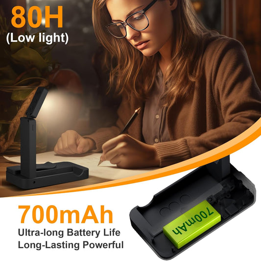 Rechargeable Book Light for Reading in Bed,Foldable & Portable Clip-On Mini Reading Light for Studying,3 Color Amber Eye Care & Stepless Dimming,80H LED Small Cordless Desk Lamp for Office,Home,Nail