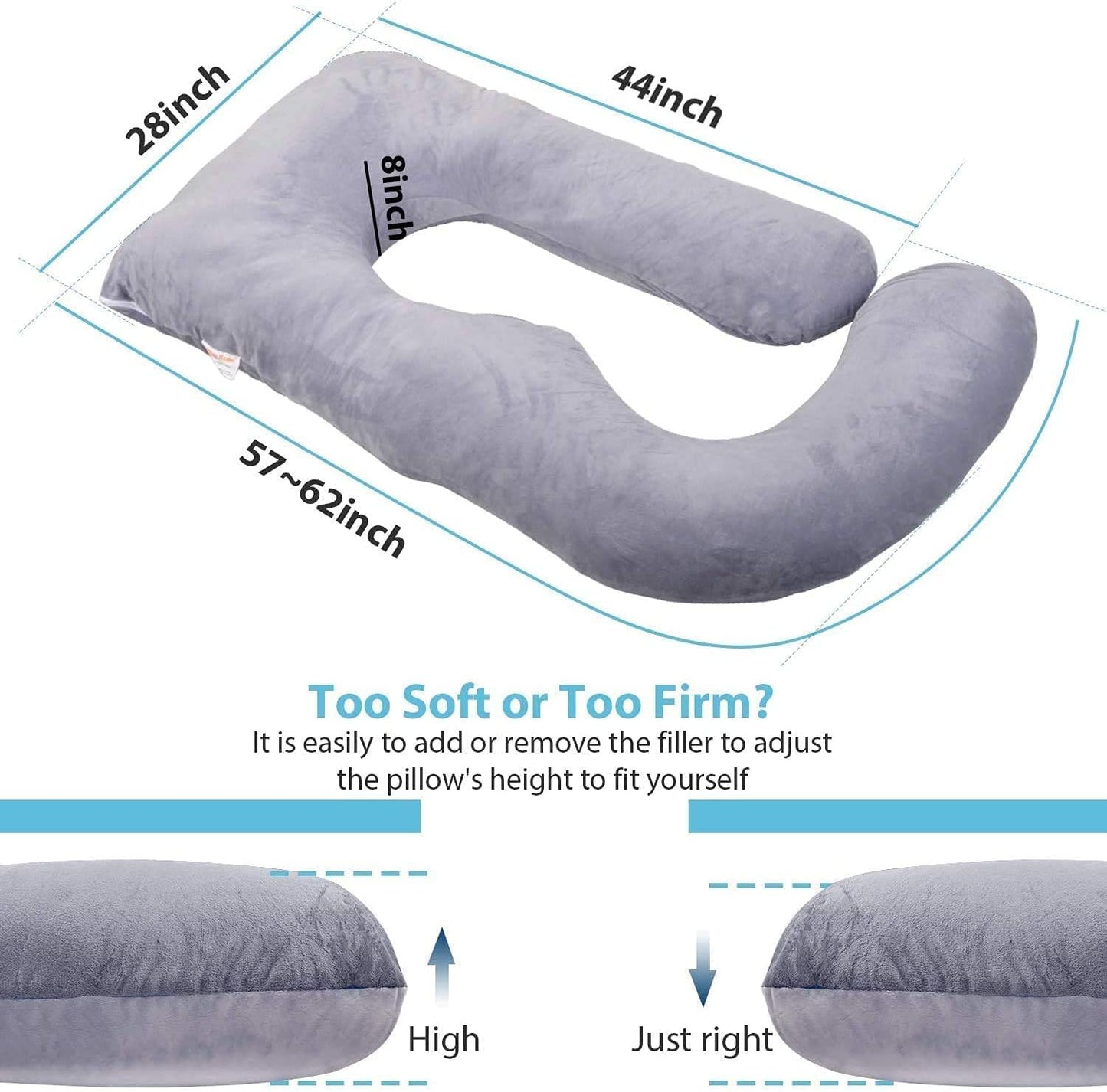 Pregnancy Pillow J-Shaped Full Body Pillow,59 inch with Jersey Cover Easy to Remove and Wash, Support Pregnant Women's Backs Legs and HIPS, Improve Sleep,Pregnancy Pillow for Women ,Dark Blue