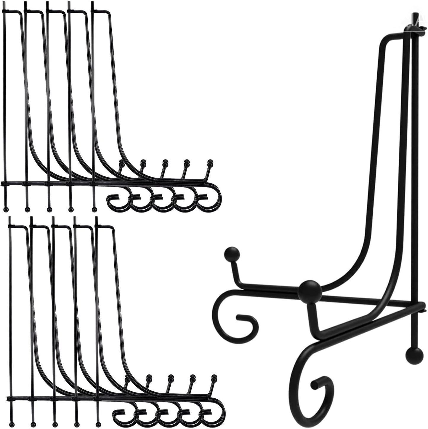 10 Pack Iron Display Stand 10“ Plate Picture Photo Stand for Display, Black Foldable Easel Holder Stand Decorative Metal Plate Holders Display Stand for Photo Frame Book Card Collection Office