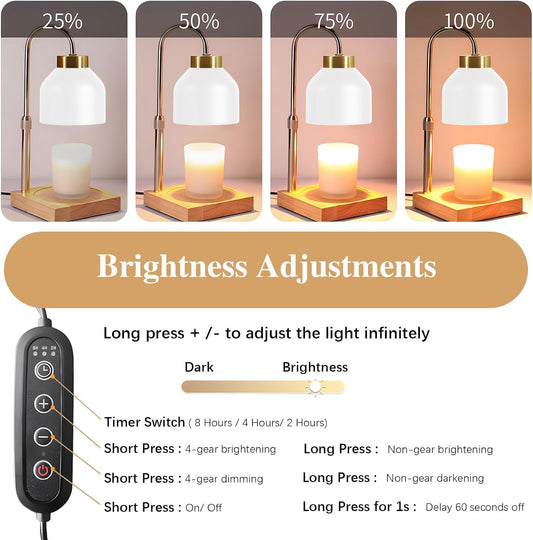 Xiwoa Electric Candle Warmer Lamp with 2H/4H/8H Timer Dimming Height Adjustable Safety Night Lamp, Home Scented Jar Candles Decor Gifts (White)