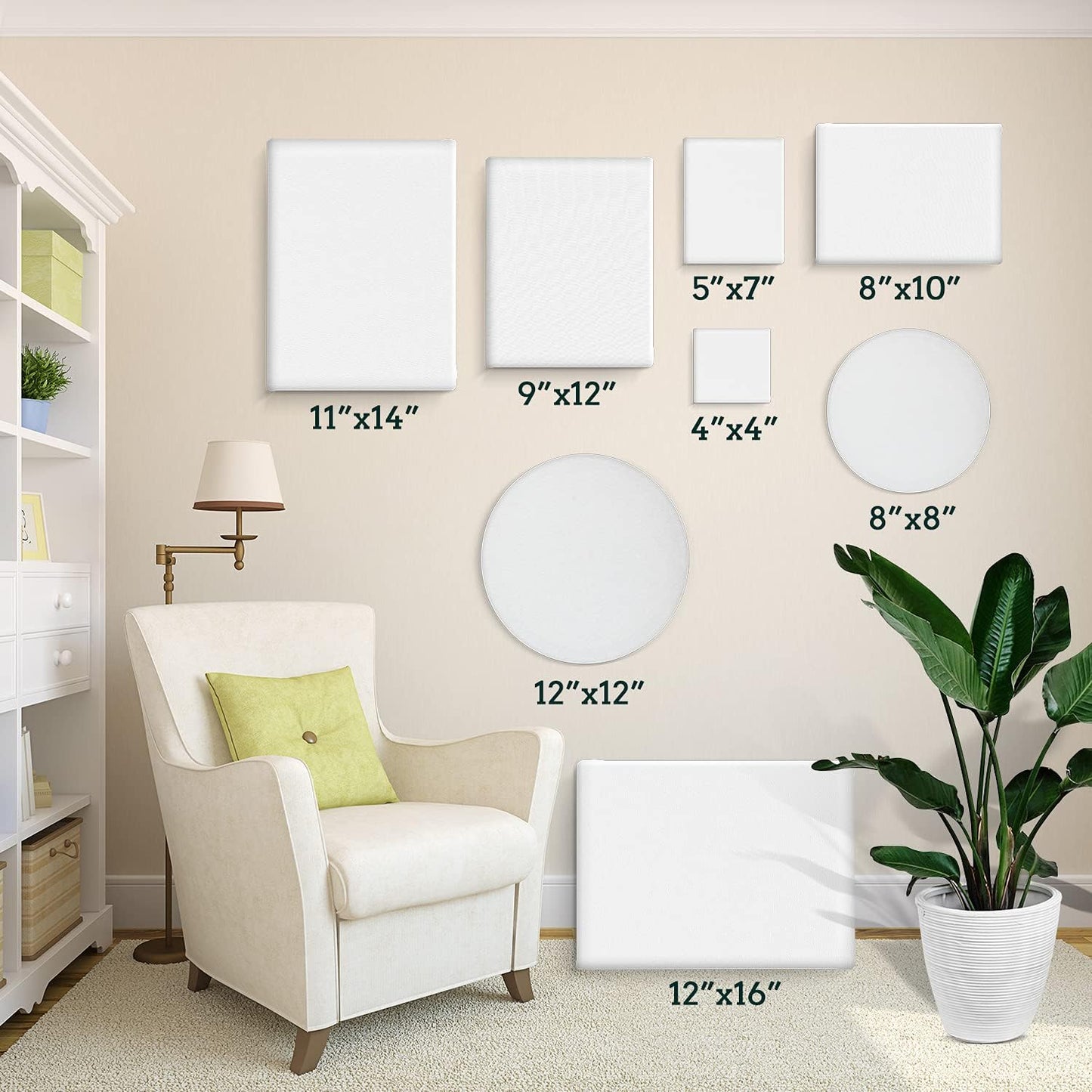 24 Pack Canvases for Painting with 4"x4", 5"x7", 8"x10", 9"x12", 11"x14", 12"x16", Round Canvas with 12"x12", 8"x8", Painting Canvas for Oil & Acrylic Paint.