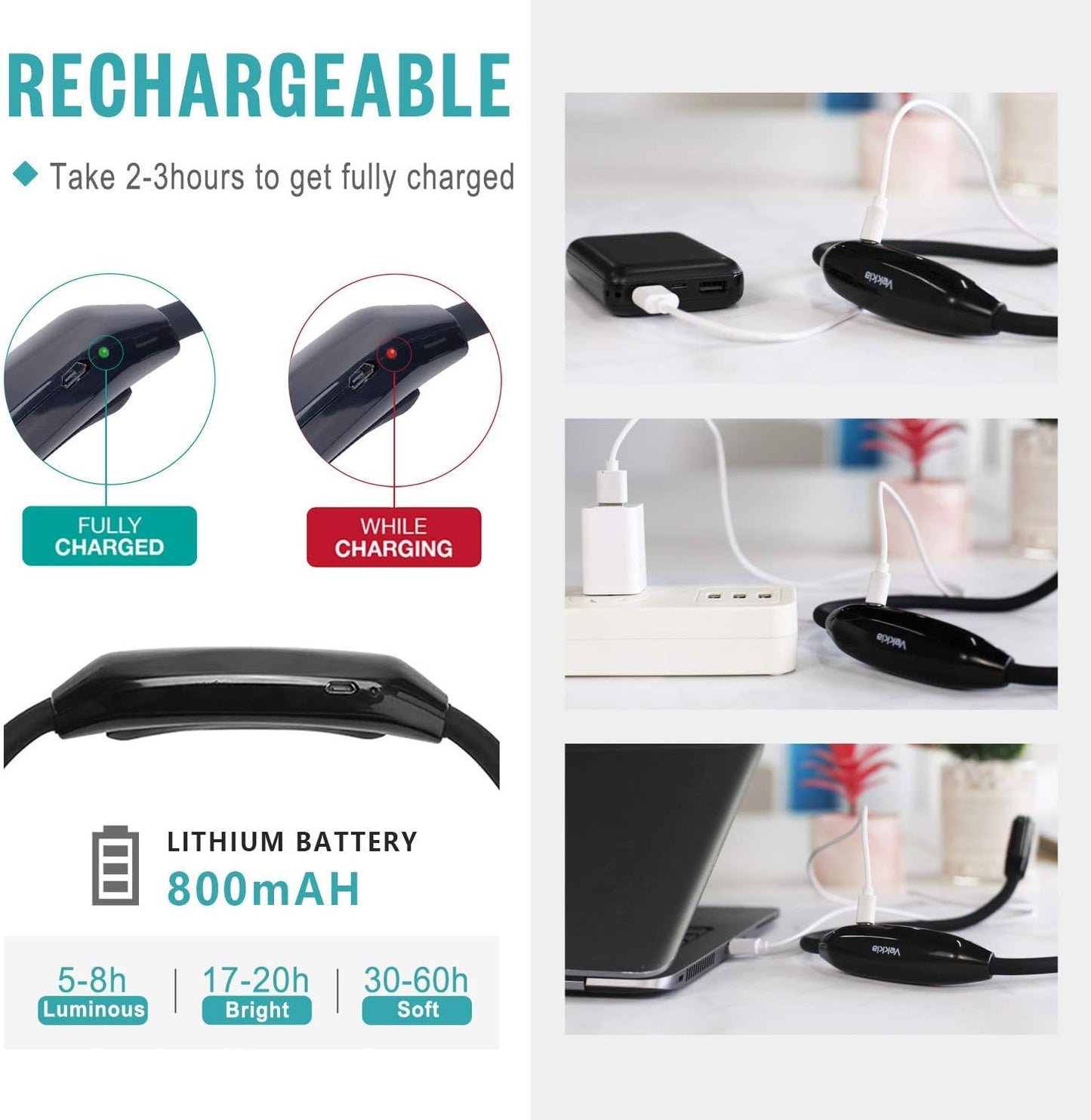 Vekkia Lightweight Neck Reading Light - 3 Colors, 9 Brightness Levels. Rechargeable & Hand - Free. for Reading in Bed, Knitting, Crocheting, Sewing & Crafts, with Long - Lasting and Portable Design