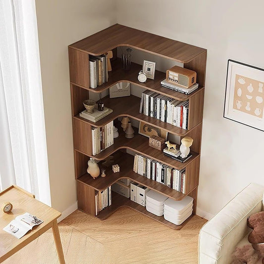 6-Tier L-Shaped Corner Bookshelf, Modern Tall Freestanding Bookcase with Anti-Drop Panel, Stylish Etagere Shelf for Home Office & Living Room Storage Organizer