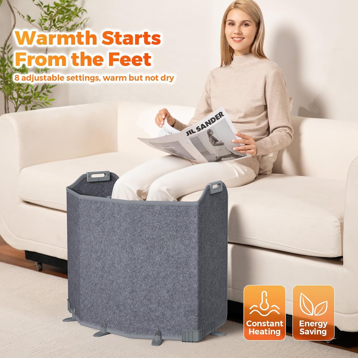 Under Desk Heater for Office, Foldable Space Heater Plus Size 5-Fold, Quiet for Leg, Foot Ankles, Portable Foot Warmer with 12H Timer & 8 Heat Levels, No Odor Anti-tilt, Auto Shut Off, Dark Grey