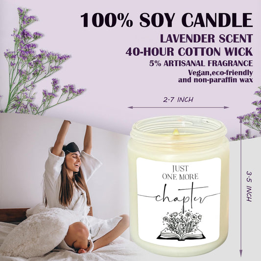 Book Candle,Book Lovers Gift Ideas, Librarian Gifts,Just One More Chapter Lavender Candle, Bookworm Gifts, Reading Candle, Boho Floral Book Scented Candles